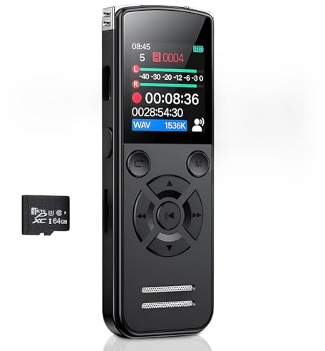Registratore vocale da 64 GB, registratore vocale con un pulsante, mini registratore vocale 1536 Kbps per riunioni, lezioni e interviste, USB-C ricaricabile