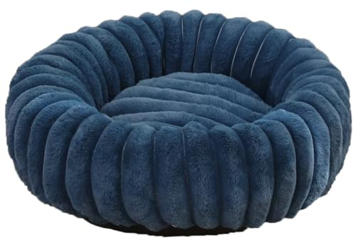 Yuly Panier pour Chien Orthopédique, Lit pour Chat Donut Anti-anxiété, Tissu Peluche Doux, Coussin Chats et Chiens Anti Stress Apaisant, Lavable et Fond Antidérapant (Bleu,50cm/19.7in)
