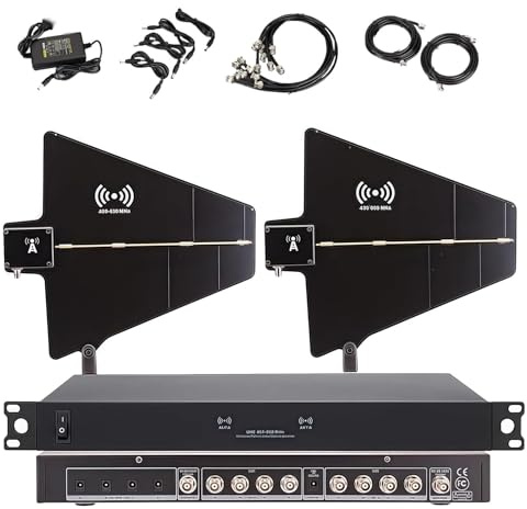 LJXFYSD UHF Antenna Power Distribution System with 2 Active Directional Antenna Paddles, 8 Input/Output Ports, 450-950MHz Frequency Range for Stage Wedding Speech