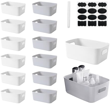 14 Stück Aufbewahrungsbox Kunststoff mit Griffen,21×13×7cm | Organizer Küchenschrank,Stapelbar Multifunktions-Aufbewahrungskörbe für Badezimmer, Schublade,Desktop Organizer Boxen