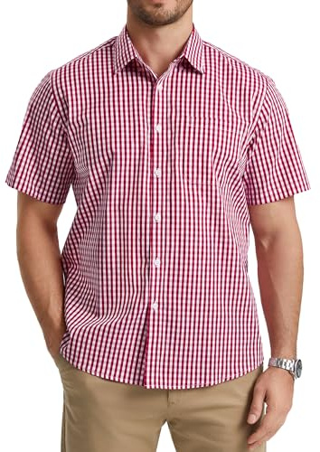 HISDERN Herren Kariert Hemd Kurzarm Herren Freizeithemd Kariertes Hemden Sommer Herrenhemd Arbeitshemd für Männer Regular Fit mit Tasche