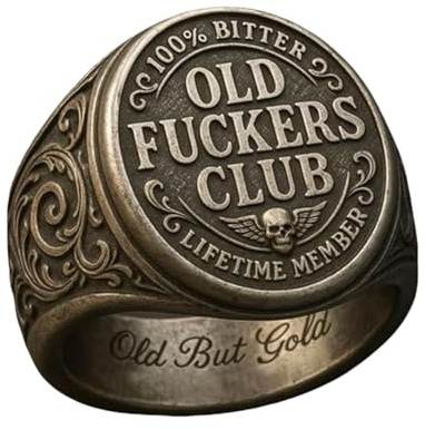 Generisch Old Fuckers Club Ring, Vintage Distressed Personalized Stainless Steel Inscription Ring, Men Women Adjustable Funny Creative Unique Fashion Rings for Gifting Pals Who Love Bold Accessorie