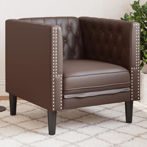 Teenpull Chesterfield-fåtölj brun konstläder, 71 x 74,5 x 70,5 cm, robust vardagsrum soffa, hållbar möbel för hem, bekväm klubbfåtölj