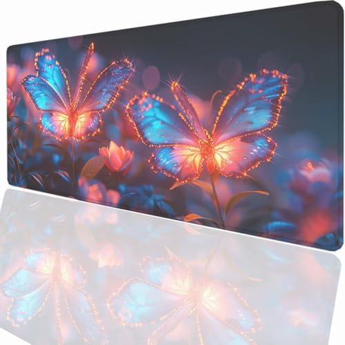 Tapis de Souris Gaming XXL Grand Mousepad 600x300x3mm, Grand Tapis de Bureau sous Main avec Base en Caoutchouc antidérapante pour PC Gamer Améliore la précision et la Vitesse Papillon Animal LMDT9081