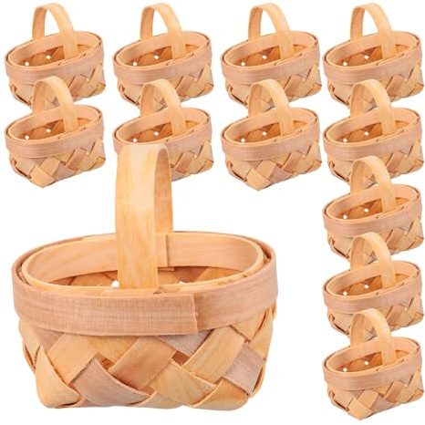 HOMOBABE 12pcs Hand-woven Miniature Wood Chip Baskets with Handles Small Wicker Baskets for Home Decor Picnic Wedding Party Crafts