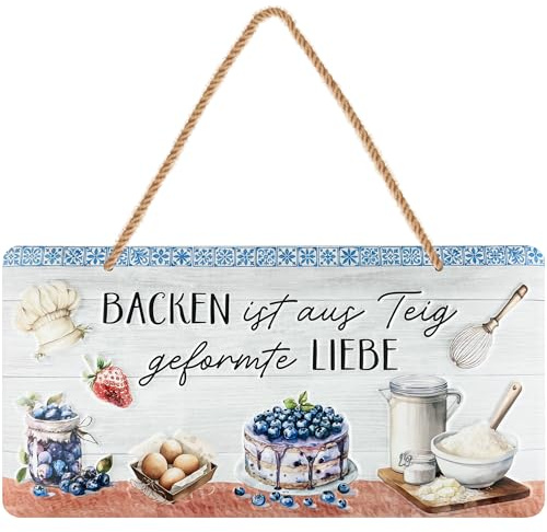 LANOLU Cartel retro de chapa para hornear, con cordón, para hornear es amor de masa, decoración divertida para cocina y pastelería, regalo para mujeres, cumpleaños, Navidad, inauguración de la casa