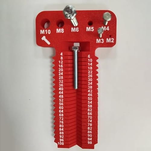 Herramienta de medición de tornillo impresa en 3D con caras en relieve y lisas para una medición precisa de tamaños de tornillo construidos a partir de material PLA (rojo)