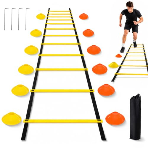 dellyy Coordination Ladder 6 m Football Training Accessories with 12 Cones