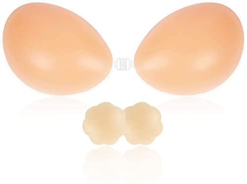 SHINYMOD Stick on Bra, Strapless Backless Sticky Bras for Women, Adhesive Silicone Invisible Push Up Bra Reusable Skin Comfortable Cup Bra with 2Pcs Nipple Cover, Silicone Bra C