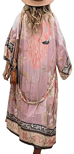 LikeJump Dam, bomull, bohemisk kaftan, överdimensionerad strandklänning, lång klänning, kimono-baddräkt, cover-up-klänning, Flerfärgad 2, En Storlek
