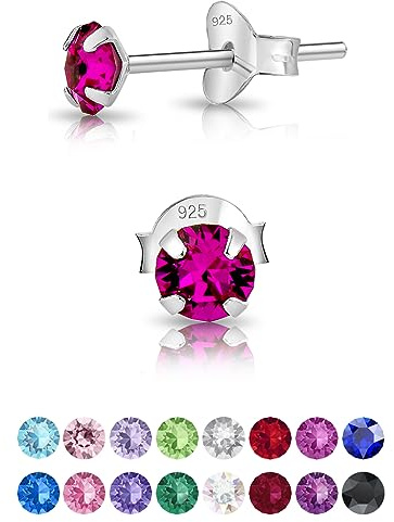 DTPsilver - WINZIGE Ohrringe 925 Sterling Silber mit Kristallen von Swarovski® Elements Runde Sehr KLEINE Ohrstecker - Durchmesser 4 mm - Viele Farben erhältlich
