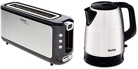 Tefal TL365ETR Grille-Pain Express Inox/Noir 37 x 18 x 10 cm & TEFAL Bouilloire Inox 1,7L Bouilloire sans fil 1,7L Résistance cachée Filtre anticalcaire base pivotante 369° KI150D10