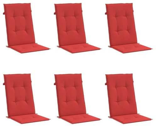 vidaXL Gartenstuhlauflagen für Hochlehner 6 STK., Gartenstühle Sitzauflagen, Sitzkissen Polsterauflagen UV-Beständig, Hochlehner Auflagen, Rot Stoff
