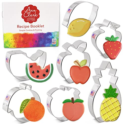 Ann Clark Summer Fruit Cookie Cutters 7-Pc. Set (Lemon, Peach, Pineapple, Watermelon, Orange, Strawberry, Apple) Made in USA