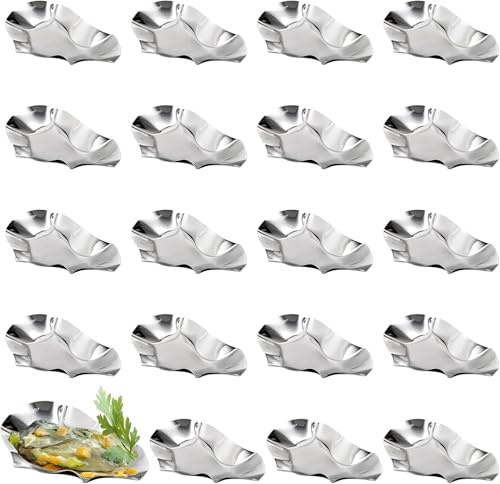 Suwimut Set of 20 Oyster Shells Stainless Steel Reusable - Large Oyster Grilling Pan - Metal Oyster Baking Dish - Great for Make Oysters, Baked Clams, Scallop, Seafood of All Kind, Silver