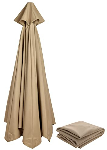 LEMCC Ombrello rotondo da 3 m di ricambio a baldacchino per tavolo da mercato per 6 costole per ombrellone da esterno di ricambio, solo baldacchino, cachi