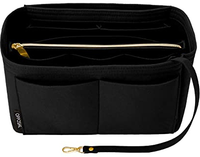 OPPOSHE Purse Organizer Insert for Handbags, Softened Felt Bag Insert Organizer for Tote, Handbag Organizer Compatible with LV, Coach, MK, Kate Spade, Goyard, Longchamp (Black, Medium)
