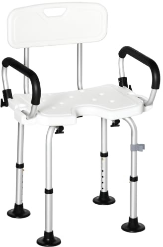 HOMCOM Shower Chair for the Elderly and Disabled, Height Adjustable, White