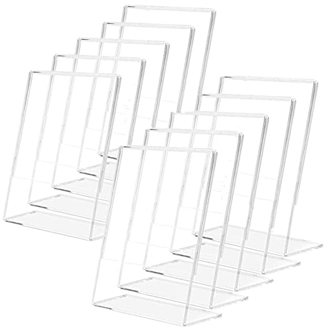 Wanfoou 10 Stück Ständer Tischaufsteller, Transparenter Tischaufsteller A6 aus Kunststoff, Acryl Tischaufsteller Schräg, Glasklar L- Ständer für Hotel, Ausstellung,Restaurant, Cafe,Büro