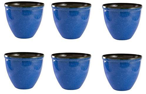 Jinfa 6 Macetas de plástico Brillante Efecto de cerámica esmaltada | Azul Marino | Diseño Santorini | Ø 39.5cm H 33.5cm