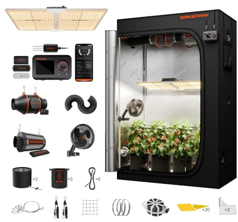 SPIDER FARMER 4x2 Grow Tent Complete System SF-2000 LED Grow Light with Samsung LM301H EVO & Dimmable Lights 24 x 47 x 71 Grow Tent 4 Inch Inline Fan Filter with GGS Smart Controller | Pro Grade Set, Full Spectrum LED Grow Light, 47 x 24 x 71 Thicken Grow Tent, 4 Ventilation System, Clip Fan, Soil Sensor