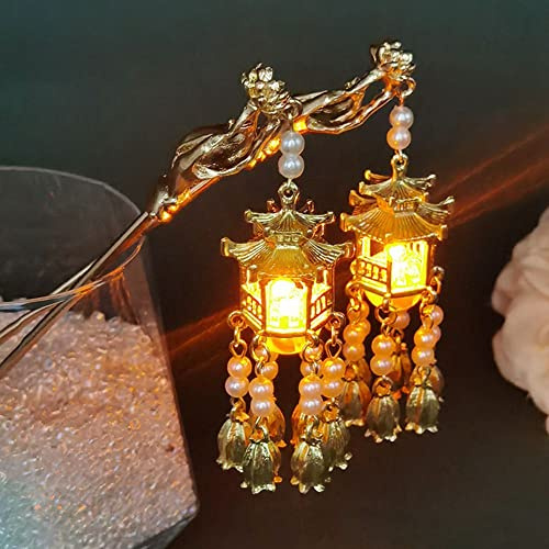 Quastel Chinesischer Haarstab & Kamm - Vintage Quaste Haarnadel & Laternen Haarnadel - Essstäbchen Haarstyling Zubehör für Frauen 2Pcs