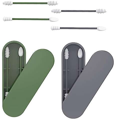 Lot de 4 Coton Tige Réutilisable pour les oreilles, Double tête, Bâtonnet en Silicone Doux Lavable avec Étui de Rangement Hygiénique, pour Le Maquillage et Le Nettoyage des Oreilles