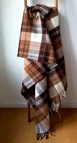 JOWOLLINA x WOOLONLY 100% Lammwolle Wolldecke Plaid Karo Schottenmuster Tartan (Toffee/braun, 175x210 cm)