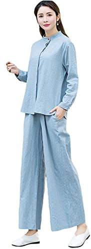 Kung-Fu-Uniform, Kampfsportanzug, chinesischer Stil, Yoga-Anzug, 2022, langärmeliger Tai-Chi-Anzug, Baumwolle + Leinen, Meditation, Tee-Anzug, Damen-Zweiteiler, Blueb-M