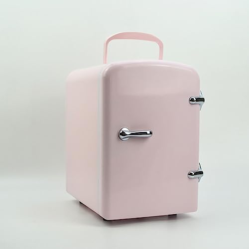 MegLob 4L Portable Retro Refrigerator, Powerbank Outdoor Car Camping Fridge, 6 * 330Ml Cans Cooler, Travel Breast Milk Medicine Skin Care Product Freezer,Pink