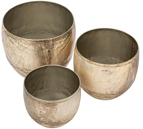 Creative Co-Op Various Round Metal Planters with Distressed Finish, Pewter, Set of 3