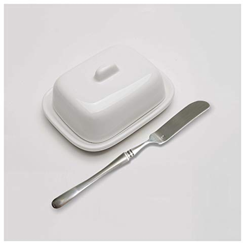 Butter Dish White Butter Dish with Lid Square Butter Rack for Dishwasher and Microwave Oven Butter Dish with Butter Knife Set Hotel Western Tableware Butter Container ( Color : B )
