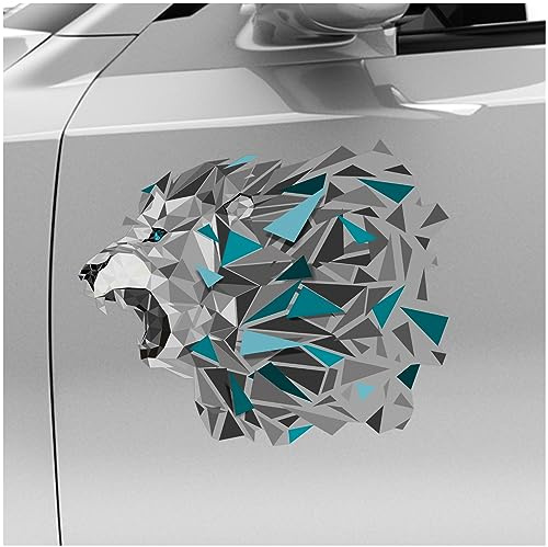 Finest Folia Polygon Tier Aufkleber Hologramm Sticker Tiere Motiv Geometrisch selbstklebend Art Kunst Auto Motorrad Laptop Wand Dekor wetterfest R211-01 (Blau, 20cm Löwe)