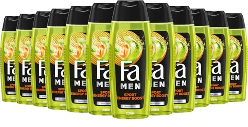 Fa MEN Sport Energy Bosst Double Power Boost Body & Hair (12x 250ml) 3in1 Formel für Körper, Haar & Gesicht, Aktiviere deinen Körtper, Geist & Sinne mit dem erfrischenden Duft von Guarana & Ginseng