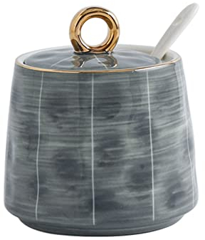 Sucrier en céramique,Contenants à épices, Sucrier nordique avec couvercle et cuillère, pot de stockage de sucre en céramique de 300 ml (10,6 oz), décoration de table, for café, bar, restaurant, maison