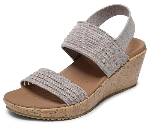 Skechers Women Beverlee-Sheer Luck Wedge Sandal, Taupe, 4.5 UK