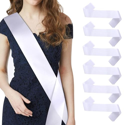 Kotkiddy Lot de 6 écharpes blanches vierges en satin pour décoration de mariage et fête