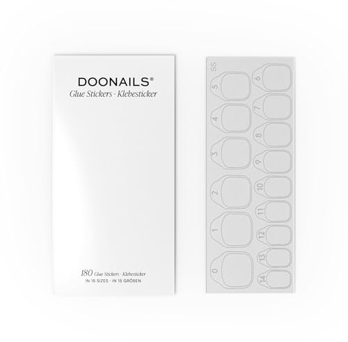 Doonails – Glue Sticker Nagel Klebepads – 180 Stück Klebesticker in 15 Größen – Doppelseitiger Nagelkleber für Kunstnägel, Press On Nails & Tips – Selbstklebende Nagel Aufkleber mit super Haftung