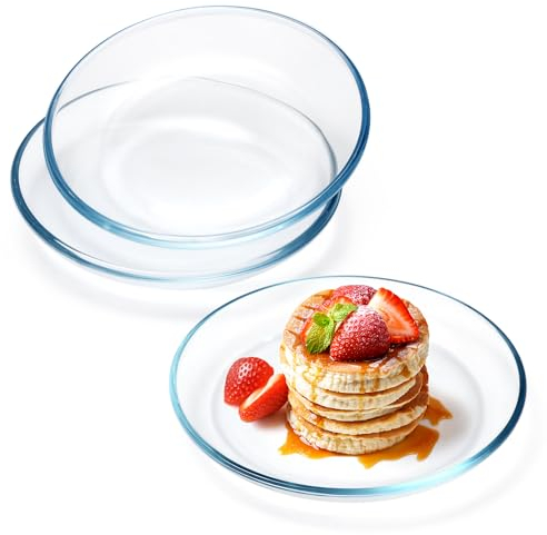 NUTRIUPS 3 Pack 7 inch Small Glass Plates - with Lipped Edge - Clear Tempered Glass Dessert Plates, Glass Plate Set for Appetizer, Fruits, Cake, Salad, Dishwasher and Microwave Safe