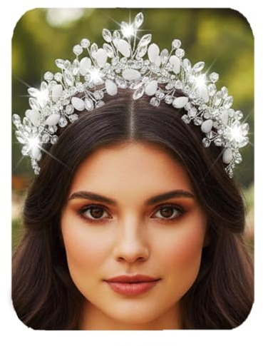 Zoestar Hochzeit Tiara Kronen Silber Strass Krone Stirnbänder Kristall Blatt Prinzessin Kopfschmuck Perlen Braut Kopfbedeckung für Frauen und Mädchen