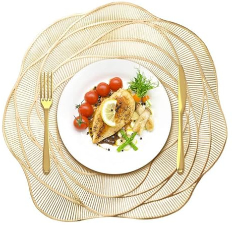 Set di 8 tovagliette rotonde dorate da 38 cm, in vinile, resistenti al calore, tovagliette da tavolo da cucina, per tavolo da pranzo, feste, matrimoni, vacanze, decorazione da tavolo, colore: oro