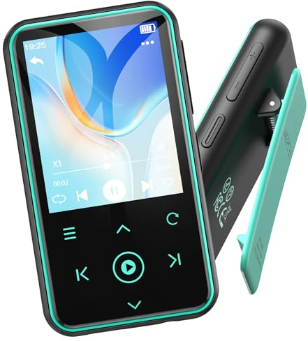 AGPTEK 64Go Lecteur MP3 Bluetooth 5.3 avec Clip, 1,8 Pouces Lecteur Musique Sport HiFi avec Reconnexion Bluetooth Automatique, Radio FM/Podomètre, Ultra-léger 36g, Mini Baladeur pour Courir - Bleu