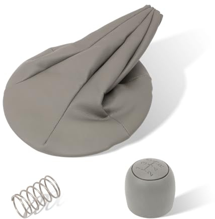 Konuooer Kit Schalthebelmanschette + Schaltknauf Farbe Grau + Feder kompatibel mit fi-at Panda 169 2003-2012 kompatibel mit Fiat 500/500C 2007-2013