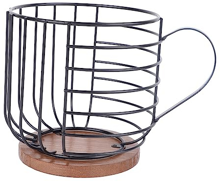Aladeno Cestello porta capsule caffè a forma di tazza Porta cialde caffè in ferro nero e pino Porta cialde rotondo in filo contenitore Cestino Decorazioni per la casa per bancone
