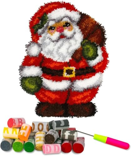 YOOTOM Kit de Tapis de Crochet à Point Noué di Coussin au Crochets à Loquet Bricolage,tapis noeud noué, Noël Création de Tapis à Crocher pour Adultes et Enfants, Christmas Latch Hook Kits 52x38cm