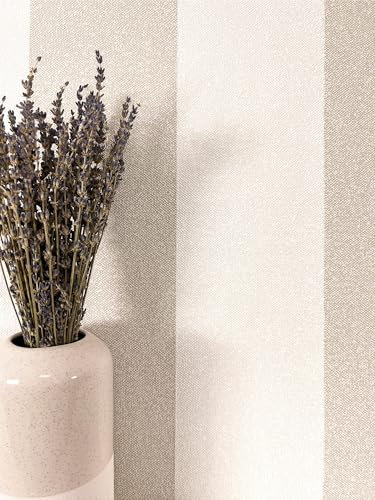 Newroom Tapete Beige Vlies Streifen - Klassisch Landhaus Streifenmuster für Wohnzimmer Schlafzimmer
