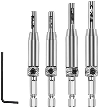 Self-Centering Hinge Drill Bit Set - 4PC Guide Bits for Door, Window, Cabinet Installation