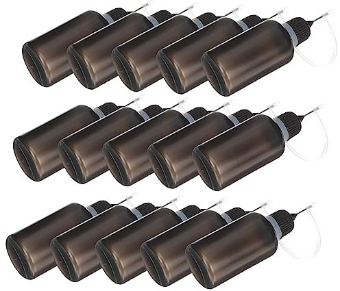 CIMAXIC 20pcs Applicator Bottles Steel Needle Tip Black Plastic Glue Squeeze Bottles for Liquid Glue and Engine Oil Dispensing