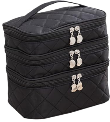 LeeQinersw Cosmetic Rangement Sac 3 étages Organisateur de de Sac de salle de bain Organisateur cosmétique pour articles de toilette, Fermeture éclair Noire