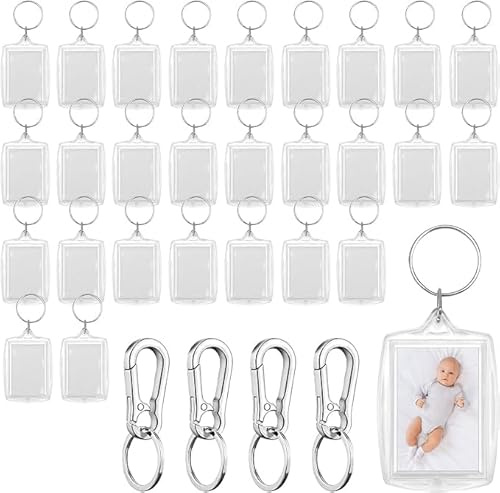 30 Pièces Porte-Clés Photo, Porte Clef Photo Vierge en Acrylique, Porte Clés Cadres Photo Transparents avec Anneau Brisé, pour Famille, Des couples, DIY Souvenir